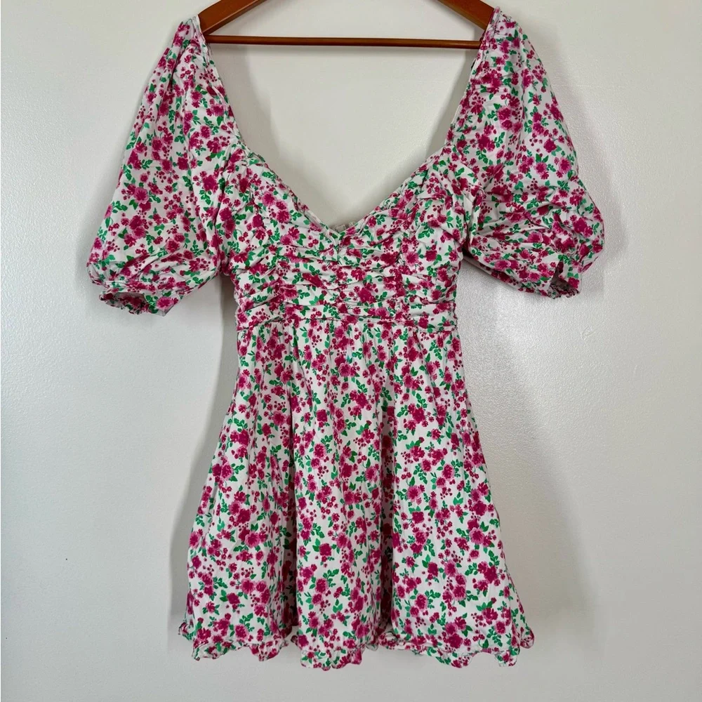 For Love And Lemons Pink and Red Smocked Mini Sundress with pockets - Picture 2 of 9